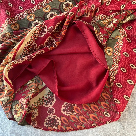 Versailles Red Paisley Faux Wrap Midi Skirt Womens 14 Asymmetrical Boho 516011 - Picture 9 of 9